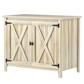 Wooden Outdoor Storage Cabinet, Garden Shed Potting Shed with Shelf and Double Doors, Natural Wood