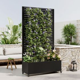 Metal Planter Box with Trellis Raised Garden Bed with 4 wheelsTrellis & Privacy Screen for Climbing Plants, Vegetables, Vines