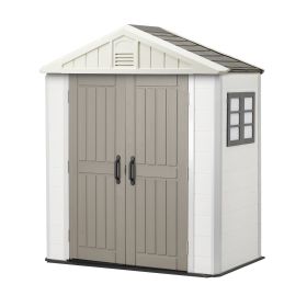 VEVOR Outdoor Storage Shed, 4x8 Ft, Heavy-Duty Resin Tool Shed, with Reinforced Floor, Skylight, Lockable Door, Weather Resistant