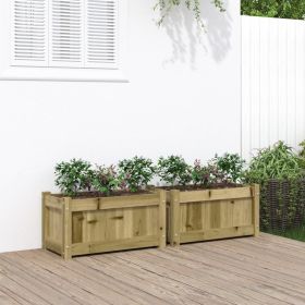 Garden Planter Set of 2 Pinewood Brown Treated Pine Wood Medium