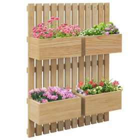 Outsunny 4 Box Raised Garden Bed with Trellis for Vine Flowers & Climbing Plants, 31.5" Tall Wall-Mounted Wood Planter Box Set with Adjustable He