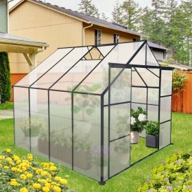 8x8 FT Double Door Polycarbonate Greenhouse Raised Base and Anchor Aluminum Heavy Duty Walk-in Greenhouses for Outdoor Backyard in All Season,Bla