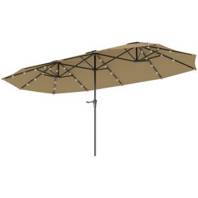 umbDouble-Sided Market Umbrella, Large Patio Umbrella With Solar Lights, Crank Handle For Garden, Pool, Yard, Khaki (Option: Khaki)