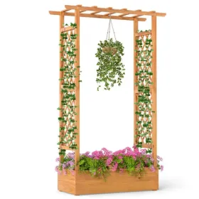 70" Tall Pine Wood Raised Garden Bed With Trellis & Flat Roof, Open-Ended Base Planter For Climbing Plants/Vegetables (Option: defaulttitle)