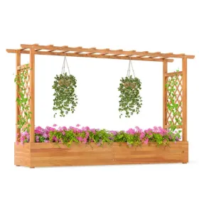 Wooden Raised Garden Bed with Trellis & Flat Roof, Open-Ended Base Planter Box for Climbing Plants/Vegetables/Flowers (Option: defaulttitle)