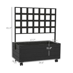 Raised Garden Bed With Trellis And Wheels, Outdoor Planter Wooden Elevated Garden Bed For Garden, Patio, Balcony (Option: Black)