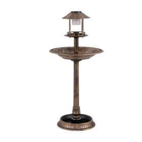 Bird Bath Feeder with Solar Light for Garden Backyard Decor (Color: Bronze, Type: bird supplies)