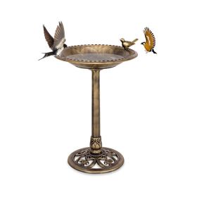 birdOutdoor Garden Freestanding Pedestal Bird Bath Feeder (Color: gold, Type: bird)